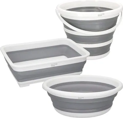 Image de Matériel et accessoires de camping : bassin de camping pliable de 5 litres, seau pliable de 10 litres, seau pliable robuste et durable de 85 litres, vaisselle de camping pliable
