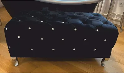 Produktbild von Casa Padrino Barock Sitzbank mit Glitzersteinen Schwarz / Silber 100 cm - Barock Möbel