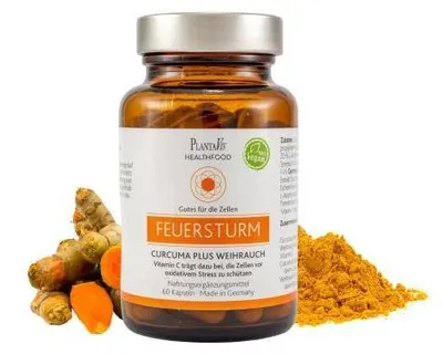 Produktbild von PlantaVis Feuersturm Curcuma plus Weihrauch Kapseln Gutes für die Zellen, 60 St. Kapseln