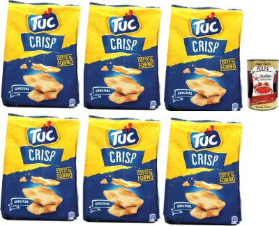 Produktbild von Tuc Crisp, Gusto Original, Knuspriges Blätterteiggebäck auf der Basis von im Ofen gegarten Kartoffeln chips mit 100% italienischem Weizen, 6x 100 g + Italian Gourmet polpa 400g