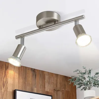 Produktbild von ZMH LED Deckenstrahler 2 Flammig Flur Deckenleuchte Modern Deckenlampe GU10 Deckenspot Schwenkbar 350°Drehbar Spot Strahler Flurlampe Edelstahl Wohnzimmer Schlafzimmer Ohne Leuchtmittel