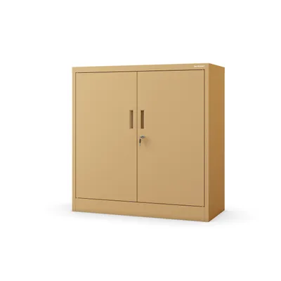 Zdjęcie produktu dla JAN NOWAK Niska Szafka Metalowa Komoda Biurowa Dwudrzwiowa 90x93x40 | Regulowana Półka Ryglowany Zamek Mała Szafa Do Biura |Beżowa