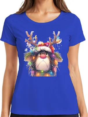 Produktbild von Rudolf Rentier Lichterkette Weihnachten niedlich Cartoon Geschenk Damen T-Shirt, Blau, M
