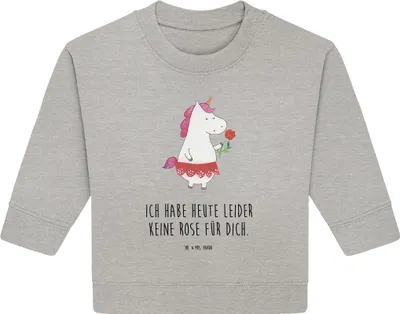 Produktbild von Mr. & Mrs. Panda Organic Baby Pullover Einhorn Dame 12. - 18. Monat - Heather Grey - Geschenk, Bullover, Trennung, Bachelorette, Unicorn, Einhörner, Bachelor, Frau