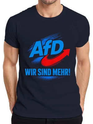 Obrázek produktu pro Tričko s nápisem "AfD Wir Sind Mehr Deutschland Patriot", tmavě modré barvy, velikost S. (Sarkastický výrok, voličská deklarace.)
