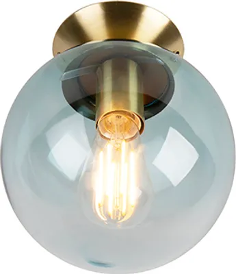 Produktbild von QAZQA - Art Deco Art Deco Deckenleuchte I Deckenlampe I Lampe I Leuchte Messing mit blauem Glas - Pallon I Wohnzimmer I Schlafzimmer - Kugel I Kugelförmig - LED geeignet E27