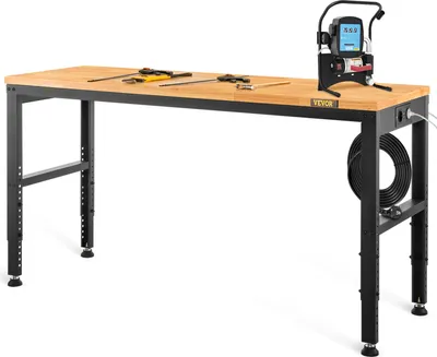 Produktbild von VEVOR Höhenverstellbare Werkbank 155 x 51 x 72 - 97 cm Spanntisch, 900 kg Gewichtskapazität Arbeitstisch, Braun Klappbare Werkzeugbank aus Kaltgewalzter Stahl, Multifunktionswerktisch für Lager & Büro