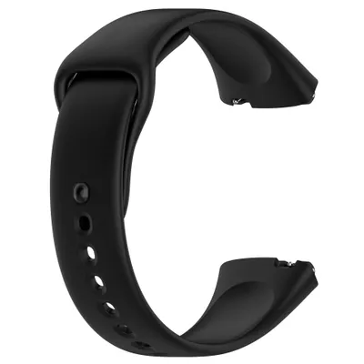 A black silicone watch band is shown against a white background.
