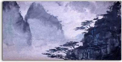 Produktbild von Coloray - Glasbild - 100x50 cm - Wandbild - Glasbilder - Chinesisch Tinte Berg Bäum Nebel Wolke