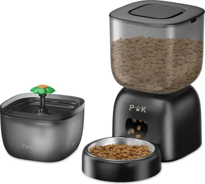 Produktbild von Balimo 2-in-1 Futter&Wasserspender, Katze & Hund, Automatischer Futterautomat, Katzenfutterspender, Wasserspender, Trinknapf, Schwarz