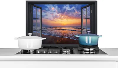 Produktbild von KitchenYeah®  Spritzschutz Küche - Küchenrückwand - Wandschutz für Herd und Spüle - Aussicht - Meer - Strand 60x40 - Alu-Dibond (Alternative zum Spritzschutz aus Glas) - Hitzebeständig - Herdspritzsch