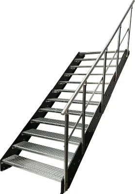 Produktbild von Stahl Wangentreppe Gitterroststufen 12 Stufen Geländer Rechts - Verzinkt & Anthrazit pulverlackierten Wangen - (B x H x T) 80 x 228 x 234 cm