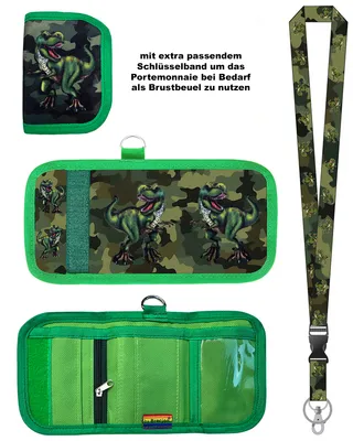 Produktbild von Kinder Geldbörse Geldbeutel Portemonnaie Brustbeutel Textil Canvas T Rex mit Schlüsselband