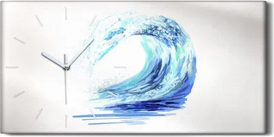 Produktbild von Leinwand Uhr Küche Wohnzimmer Bild 60x30 Aquarell handgezeichnetes Meer Welle - weiße Hände