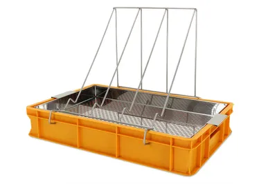 Produktbild von 4Bee - W32330 Entdeckelungsgeschirr- mit Tropfsieb aus Edelstahl - Höhe - 10 cm - mit Sieb und Halter - 41x61x10 cm - Ideal für Kleine Imkereien