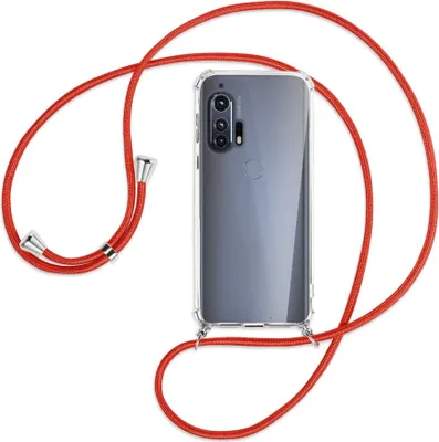 Produktbild von Handykette Backcover-Schutzhülle mit Band (Metall silberfarben) für Motorola Edge Plus - rot