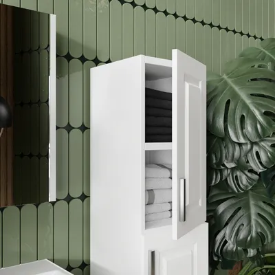 Produktbild von Hochschrank Arin Weiß | Badschrank Hängeschrank | Badezimmerschrank Midischrank