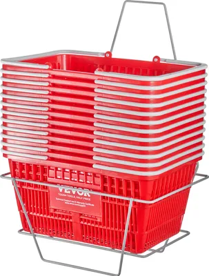 Zdjęcie produktu dla Koszyk na zakupy VEVOR, zestaw 12 sztuk, 21 l, solidny plastikowy koszyk na zakupy z uchwytem i stojakiem, 16,5 x 11,8 x 8,27 cala, przenośny koszyk na zakupy w opakowaniu zbiorczym na zakupy spożywcze