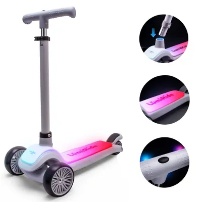 Produktbild von LUMI RIDE Kinder Roller Kinderscooter Dreiradscooter mit LED-Leuchtdeck grau Sun Baby