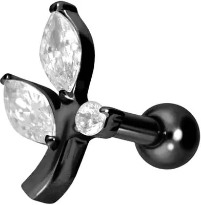Produktbild von Ohrpiercing Titan Ohrpiercing mit Innengewinde KRISTALLZWEIG Schwarz Stablänge: 6mm