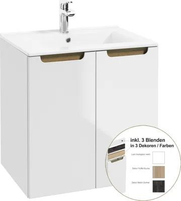Produktbild von Waschtischunterschrank 60cm mit Waschbecken SOFIA-107 in weiß, Hochglanz lackiert, B/H/T: ca. 60/61,5/46 cm
