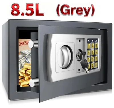 Immagine prodotto di Cassaforte digitale - Cassaforte elettronica - 8,5 litri - Acciaio robusto - Per uso domestico e d'ufficio - Grigia