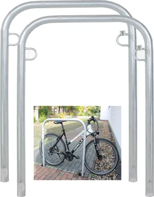Produktbild von 2 x Fahrradanlehnbügel 114 x 78 cm Stahl feuerverzinkt Ø 49mm Einbetonieren Fahrradständer Parker Typ U