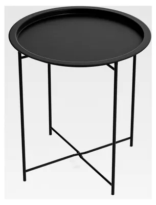 Produktbild von Runder Beistelltisch für den Außenbereich, kleiner Gartentisch, wetterfester Tisch, klappbarer Balkontisch aus Metall (Schwarz, Ø 47x50H cm)