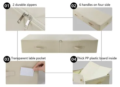 Produktbild von Unterbett-Aufbewahrungsbox, mit Deckel, faltbar, 6 Griffe, beige, für Schlafzimmer