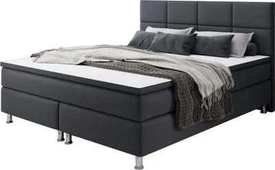 Produktbild von Boxspringbett Rotterdam 180x200 Webstoff, aufliegender Topper, Anthrazit
