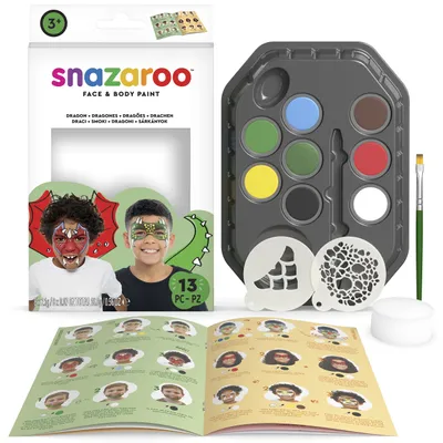 Produktbild von Snazaroo Schminkset Drachen hautfreundlich Wasserbasis 7 Farben Pinsel Schwamm