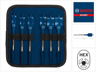 Produktbild von EXPERT Self Cut Speed Flachfräsbohrer, Set, 14-24mm, 6-tlg.