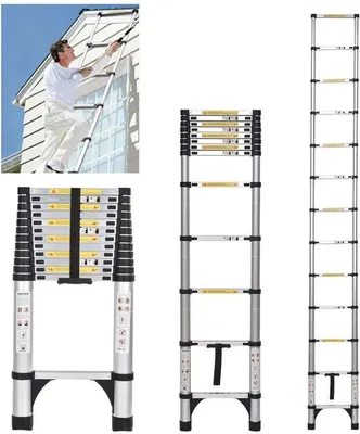 Produktbild von Teleskopierbare Leiter - Ausziehbare Leiter - Sicheres Arbeiten - Leichtes Aluminium - 5 Meter - Silber