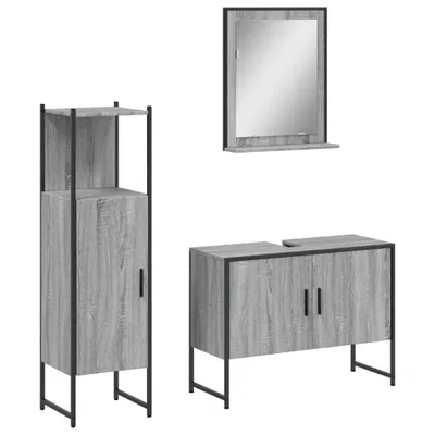 Produktbild von vidaXL 3-tlg. Badmöbel-Set Grau Sonoma Holzwerkstoff