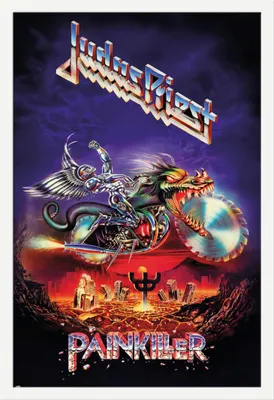 Immagine prodotto di Judas Priest - Poster - Painkiller + cornice rimovibile, Shinsuke® Maxi MDF bianco, disco acrilico