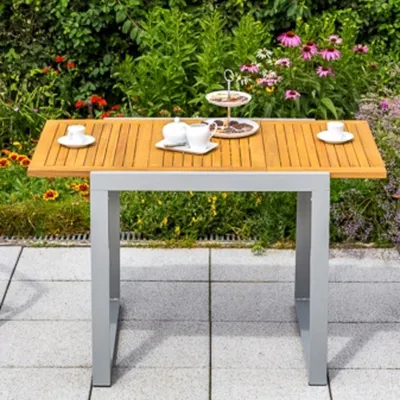Obrázek produktu pro Rozkládací balkonový stůl Merxx 80/120 x 70 cm - hliníkový rám stříbrný s akátovým dřevem