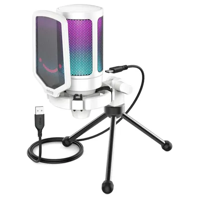 Image de FIFINE Gaming Microphone PC USB Streaming Microphone avec support de micro, blanc