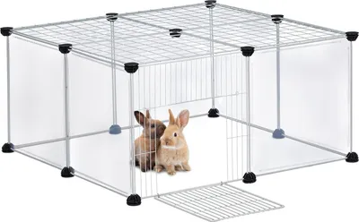 Produktbild von Famanu Freilaufgehege für Kleintiere - 37 x 75 x 75 cm, mit Dach & Tür, weiß/transparente Ausführung