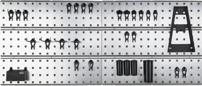Produktbild von raaco Werkzeughakenset m.Lochplatten Werkzeug-Wandpaneel x 2 + 28Clips