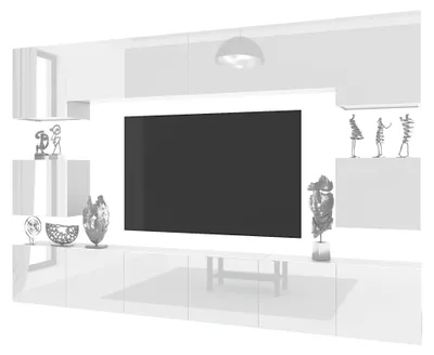 Produktbild von BELINI Wohnwand MILANO 3 Wohnzimmer 300 cm - Weiß Hochglanz, Moderne Schrankwand Set, Anbauwand TV-Schrank Griffloses System
