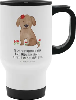 Produktbild von Mr. & Mrs. Panda Thermobecher Auto Hund Dame - Weiß - Geschenk, Flauschig, Hunde, Edelstahl Trinkbecher, thermosbecher, Edelstahlbecher, Hundebesitzer, Lieb, To Go