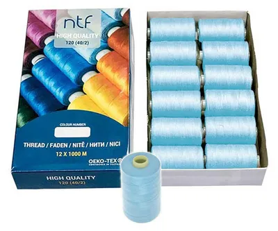 Universal Nähgarn Polyester 12 Spulen babyblau