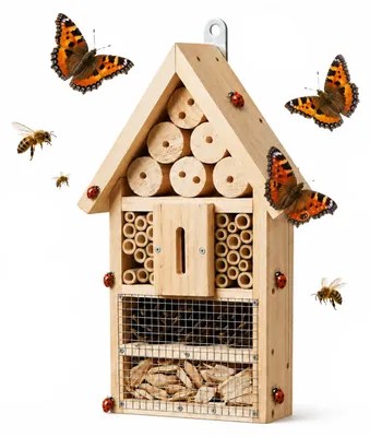 Produktbild von Relaxdays Insektenhotel, Bausatz, Holz, HxBxT: 30,5 x 17,5 x 6 cm, Insektenhaus zum Aufhängen, Garten & Balkon, natur