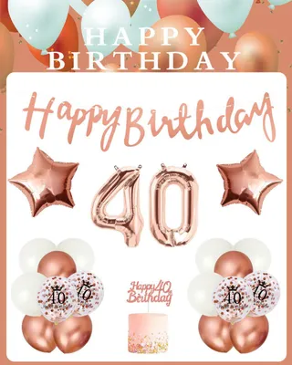 Produktbild von Aufblasbares Partyzubehör 40. Geburtstag Deko Set Roségold mit Luftballons, Girlande, Zahlenballon, Konfetti – Mottoparty Deko
