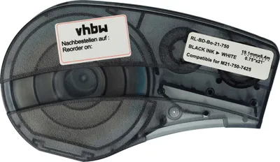 Produktbild von vhbw Schriftband-Kassette Ersatz für Brady M21-750-7425 für Etiketten-Drucker 6,4m x 19,05mm Schwarz auf Weiß, Polypropylen