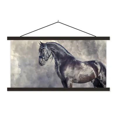 Produktbild von MuchoWow® Textilposter Friese - Pferde - Porträt 150x75 cm mit schwarzem Rahmen - Posterleiste