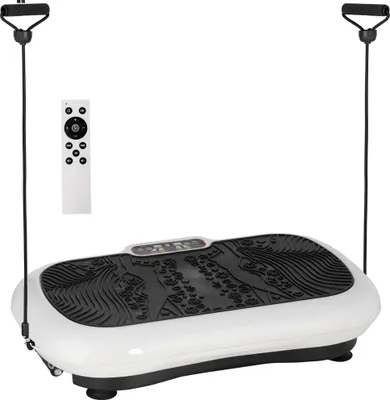 Produktbild von HOMCOM Vibračná doska s 2 fitness pásmi 99 vibračných úrovní 120 kg nosnosť Vibračná doska Fitness zariadenie na tréning celého tela v domácnosti s LCD displejom 200 W 73 x 40 x 13 cm biela+čierna