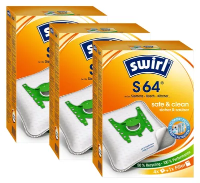 Produktbild von 3 x Swirl Papierbeutel S 64 / S 66 MP Staubsaugerbeutel Micropor