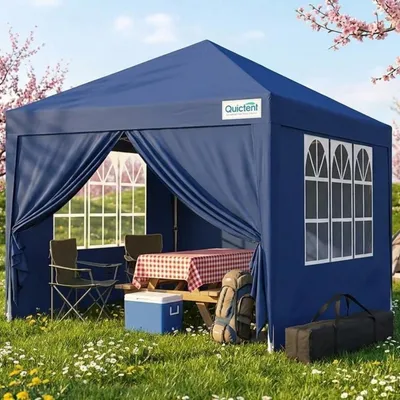 Produktbild von Faltpavillon 3x3m wasserdicht mit Seitenwänden UV-Schutz 50+ Stahlrahmen blau