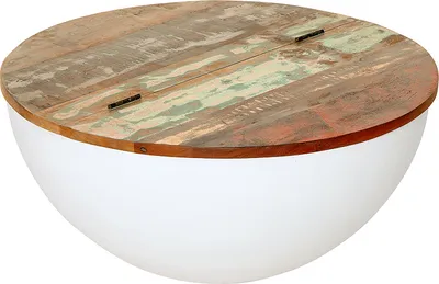 Produktbild von riess-ambiente Design Couchtisch JAKARTA 70cm weiß Massivholz rund aus recycelten Fischerbooten mit Stauraum Beistelltisch Tisch